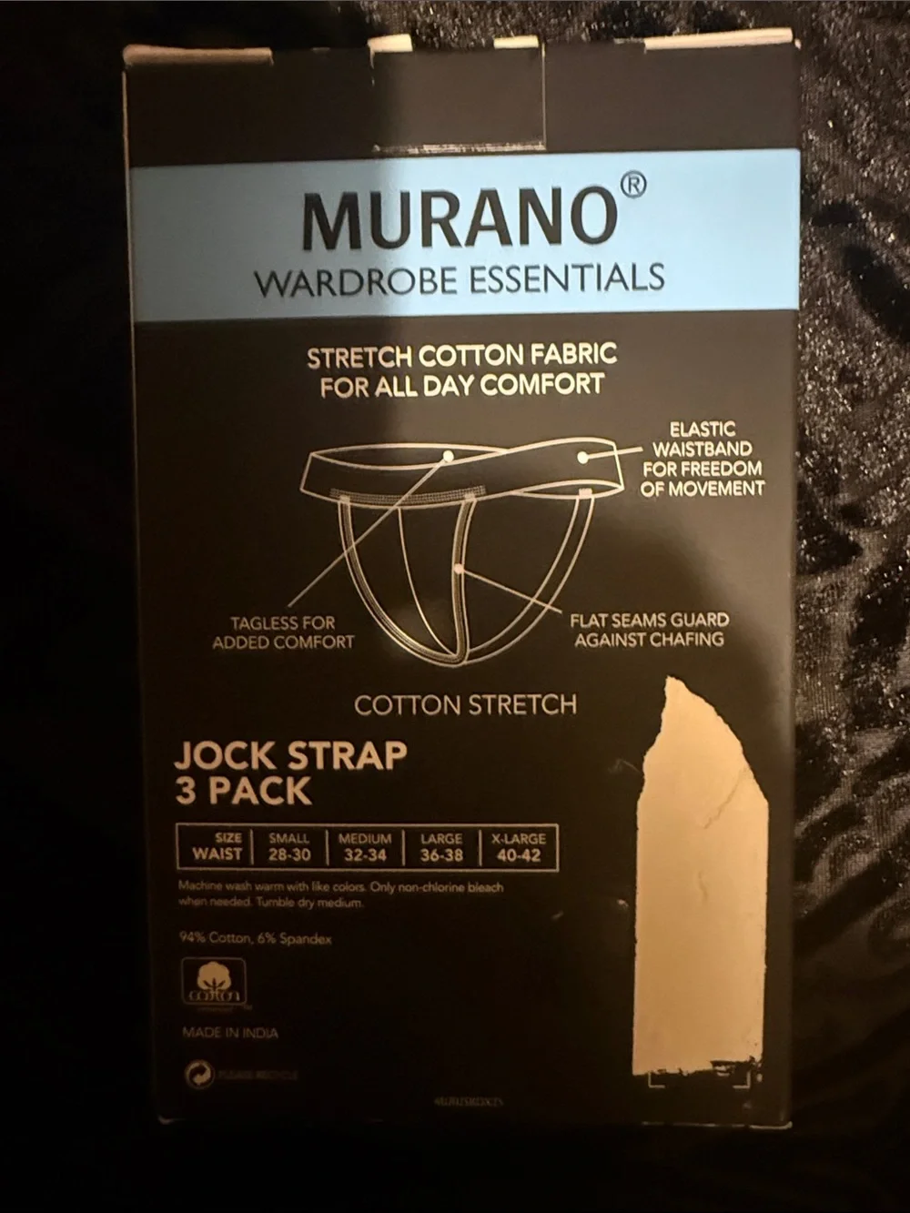 Murano Black Cotton Stretch Jock Strap – 3 Pack